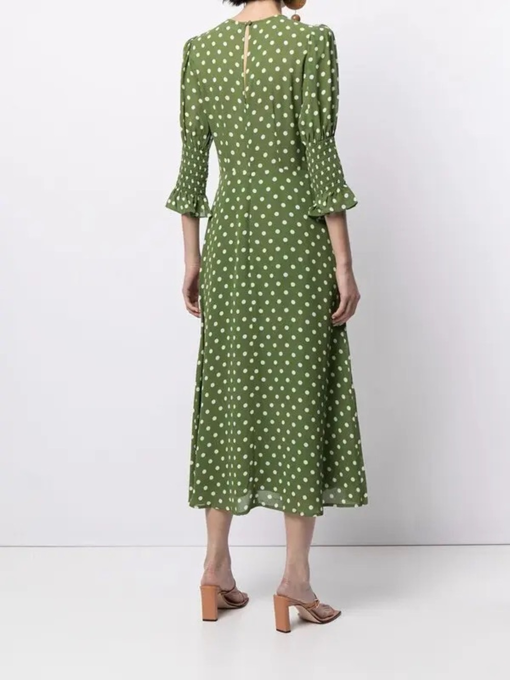 Reformation Carolena midi polka dots Dress in Edamame green - Picture 12 of 12